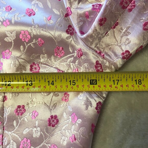PINK Cherry Blossom Cheongsam Qipao Asian Long Satin Dress Size Small/Medium - Picture 7 of 15